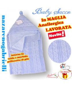 *NOVITA'* Baby sacco in " CALDA MAGLIA LAVORATA " NG-5798 CIELO