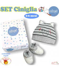 *ELLEPI* Cuffia+Babbuccia CINIGLIA BH7871 0/1 Mesi Grigio chiaro