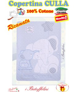 Copertina CULLA Cotone OPERATO RICAMATA B458 Dis.5 Cielo