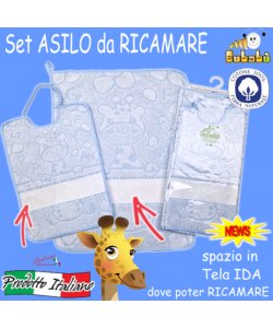 DA RICAMARE Set asilo 2 pezzi COM273-MELMAN Bianco/Cielo