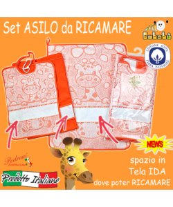DA RICAMARE Set asilo 3 pezzi COM274-MELMAN Bianco/Arancio
