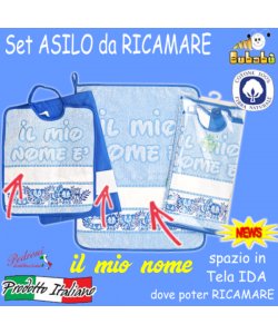 DA RICAMARE Set asilo 3 pezzi COM246-SAFARI Bianco/Turchese