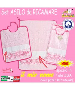 DA RICAMARE Set asilo 2 pezzi COM245-SAFARI Bianco/Fucsia