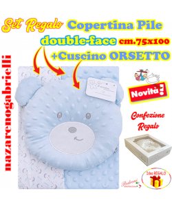 *IDEA REGALO* SET Copertina + Cusino ORSETTO NG-4747 Cielo