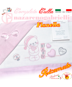 *FLANELLA* Completo CULLA RICAMATA art.NG-270 dis. 1 Bianco/Rosa