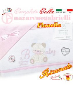 *FLANELLA* Completo CULLA RICAMATA art.NG-270 dis. 3 Bianco/Rosa