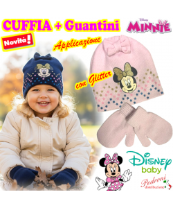 *BABY DISNEY* MINNIE cuffia+Guantini Tg.48-50 WD4018 in 2 colori