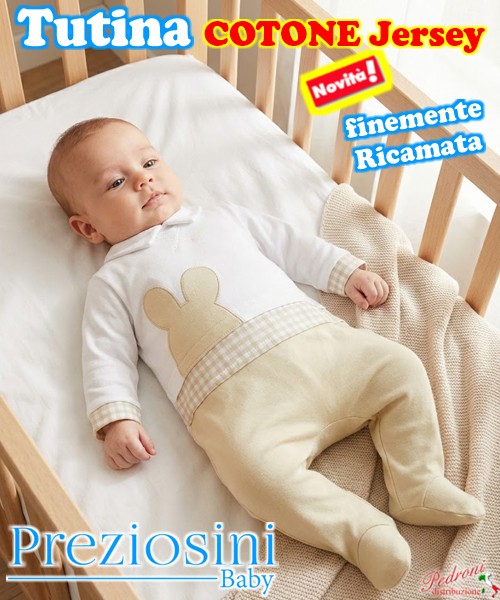 *STOCK*PREZIOSINI Tutina COTONE PR XA483 0/6 Mesi Bianco/Beige