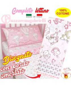 Completo lenzuolino LETTINO DISEGNATO NG-391 Bianco/Rosa