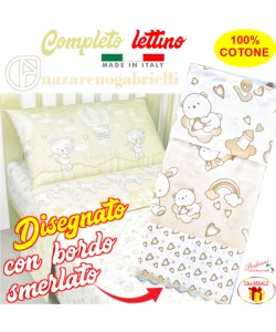 Completo lenzuolino LETTINO DISEGNATO NG-391 Bianco/Sabbia