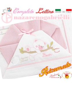 NAZARENO Completo LETTINO ricamato NG 101.27 Bianco/Rosa