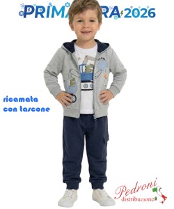 P.*STOCK*Tuta neonato MR JEK JA2623 GRIGIO/blu 12/36 mesi