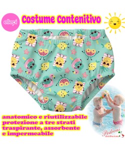 ELLEPI Costumino CONTENITIVO bimba BO5345 Green FRUTTA 3/24 mesi