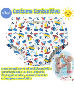 ELLEPI Costumino CONTENITIVO bimbo BO5344 BARCHETTE 3/24 mesi