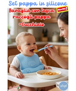 ELLEPI *SET PAPPA 2 pezzi*in SILICONE* art.CR1025 cm.27x23 Cielo