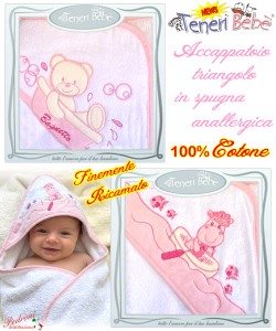 Baby accappatoio TRIANGOLO spugna RICAMATO 1914-1927 Bianco/Rosa