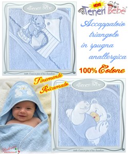 Baby accappatoio TRIANGOLO spugna RICAMATO 1911-1925 Fondo CIELO