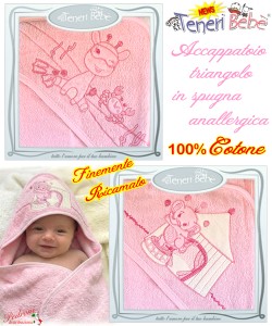 Baby accappatoio TRIANGOLO spugna RICAMATO 1911-1918 Fondo ROSA