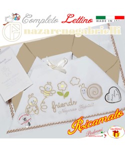 NAZARENO Completo LETTINO ricamato NG 101.24 Bianco/Tortora