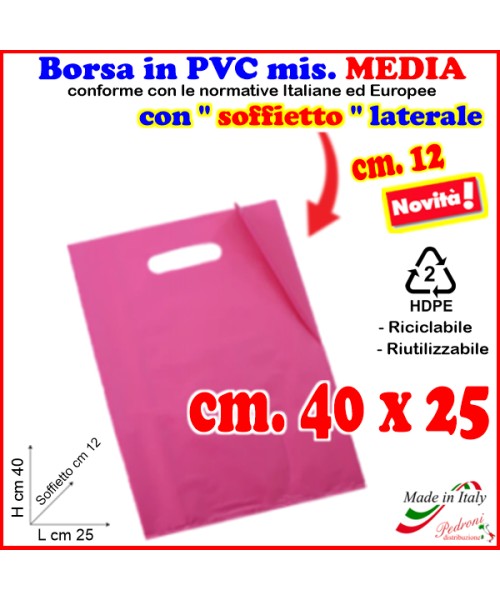 BORSINA in PVC con SOFFIETTO misura 25x40 FUCSIA