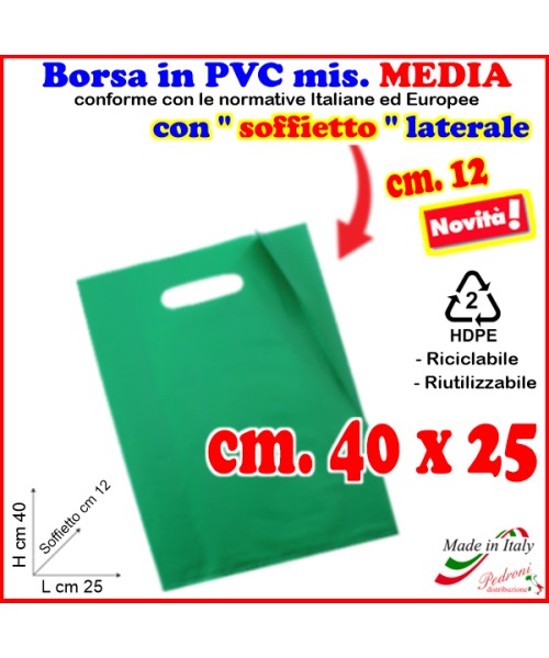 BORSINA in PVC con SOFFIETTO misura 25x40 VERDE