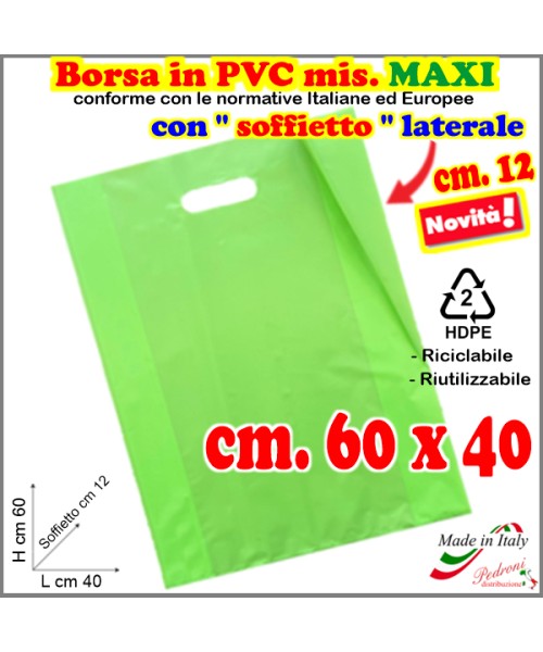 BORSINA in PVC con SOFFIETTO misura 40x60 VERDE...