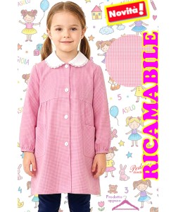 *RICAMABILE* Grembiule ASILO bambina BM-927 Bianco/Rosa Tg.45/65