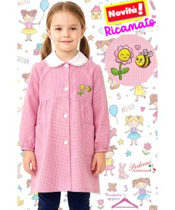 PRIMO PREZZO Grembiule ASILO bambina BM-930 Bianco/Rosa Tg.45/65