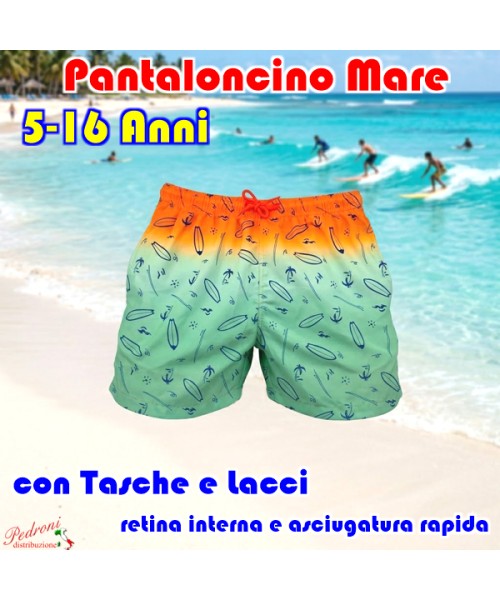 * NOVITA' * Pantaloncino da bagno 5/16 Anni T2612 Orange/Green