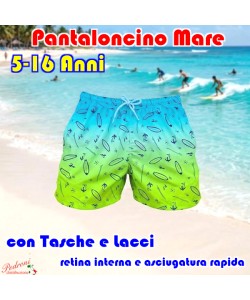 * NOVITA' * Pantaloncino da bagno 5/16 Anni T2612 Sky/Acid