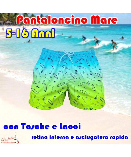 * NOVITA' * Pantaloncino da bagno 5/16 Anni T2612 Sky/Acid