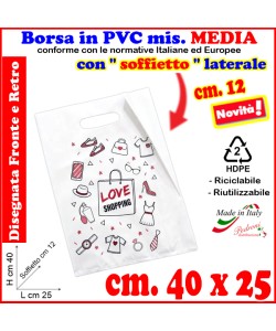 BORSINA in PVC con SOFFIETTO misura 25x40 DISEGNATA