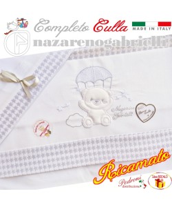 NAZARENO Completo CULLA ricamato NG91.36 Bianco/Grigio - Lenzuolini
