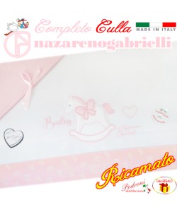 NAZARENO Completo CULLA ricamato NG91.33 Bianco/Rosa - Lenzuolini