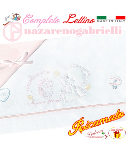 NAZARENO Completo LETTINO ricamato NG 101.35 Bianco/Rosa