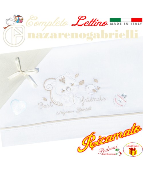 NAZARENO Completo LETTINO ricamato NG 101.39 Bianco/Sabbia