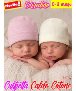 *CORREDINO* Cuffietta CALDO COTONE 3917 Latte-Rosa 0-3 Mesi