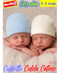 *CORREDINO* Cuffietta CALDO COTONE 3917 Latte-Cielo 0-3 Mesi