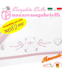 *NEX TO ME* Completo CULLA ricamato NG-3016 dis.31 Bianco/Rosa - Lenzuolini Next to Me