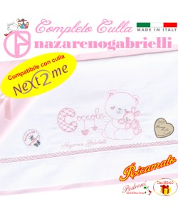 *NEX TO ME* Completo CULLA ricamato NG-3016 dis.34 Bianco/Rosa