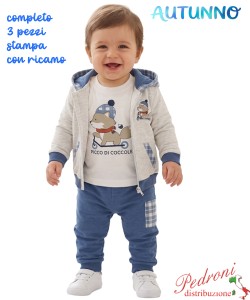 *AUTUNNO*Tuta neonato BABY GANG V8457 GRIGIO/sky 3/18 mesi