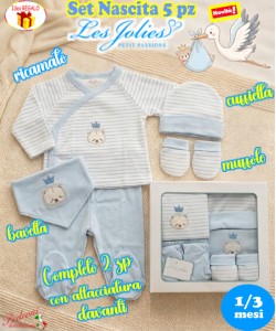 * LES JOLIES * Set Nascita 5 pz. LJ3591 Cielo Tg 1/3 Mesi DIS.2