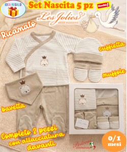 * LES JOLIES * Set Nascita 5 pz. LJ3591 Beige Tg 0/1 Mesi DIS.2