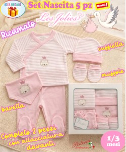 * LES JOLIES * Set Nascita 5 pz. LJ3591 Rosa Tg 1/3 Mesi DIS.2