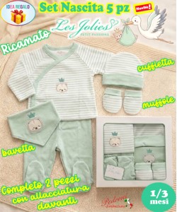 * LES JOLIES * Set Nascita 5 pz. LJ3591 Green Tg 1/3 Mesi DIS.2