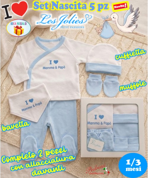 * LES JOLIES * Set Nascita 5 pz. LJ3591 Cielo Tg.1/3 Mesi DIS.3 - Baby Confezioni Regalo