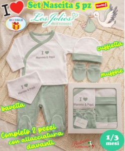 * LES JOLIES * Set Nascita 5 pz. LJ3591 Green Tg.1/3 Mesi DIS.3
