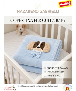 Copertina CULLA pile RICAMATA DOG NG-443 CIELO dis.1 - Culla