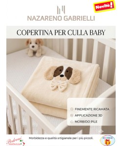 Copertina CULLA pile RICAMATA DOG NG-443 PANNA dis.1