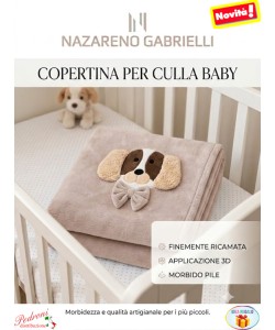 Copertina CULLA pile RICAMATA DOG NG-443 TORTORA dis.1 - Culla